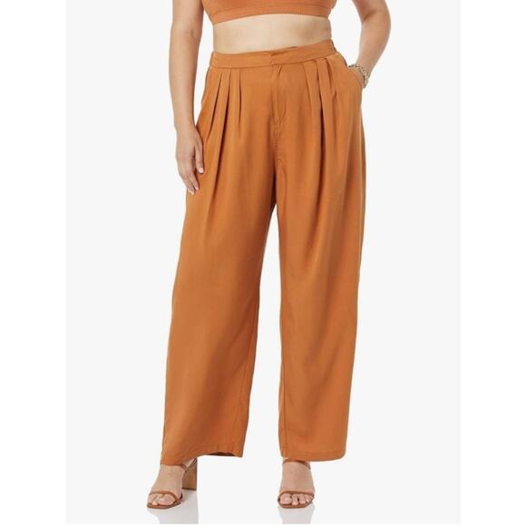 TEREA Womens Lexie Pleated Front Pants Pockets Wide Leg Adobe Trousers Large - Picture 1 of 8